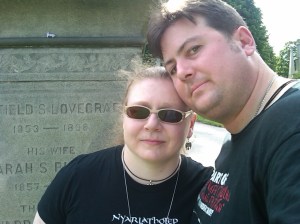 Anthony and Jessica at the Lovecraft family plot